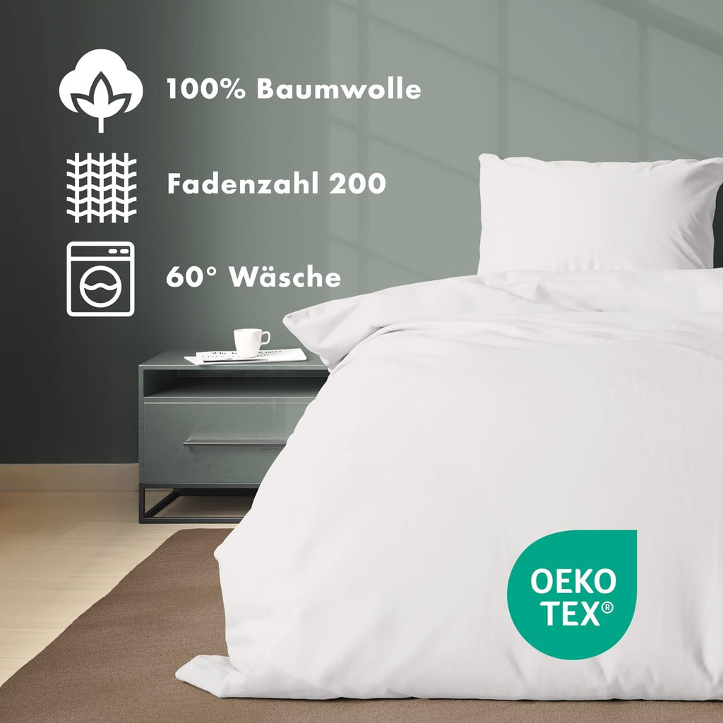 Bettwaesche 135x200 Baumwolle Perkal 2-teilig Anthrazit mit Reissverschluss