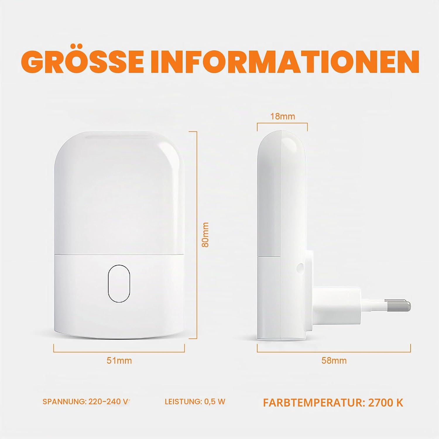 GRIFEMA Nachtlicht Steckdose mit Daemmerungssensor dimmbar 0,5W warmweiss