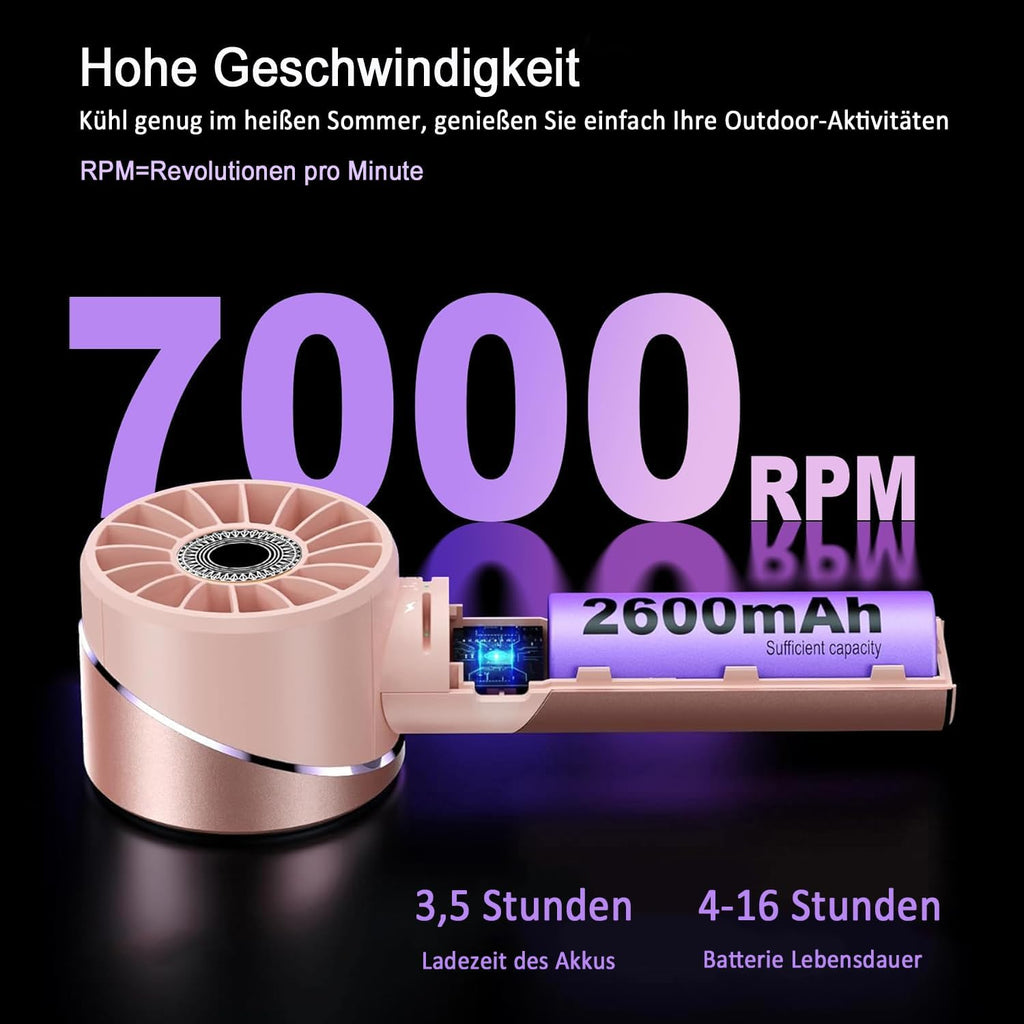 Handventilator Akku wiederaufladbar USB Metall Mini 7000 rpm Tragbar Turbo