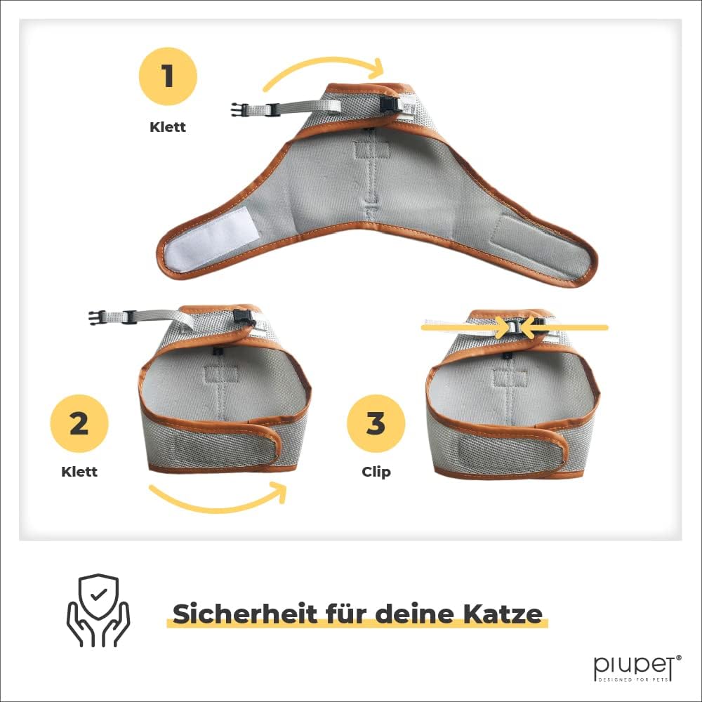 PiuPet Katzengeschirr M mit 1,2 m Leine, Anti-Ausbruch Halsband für Kätzchen