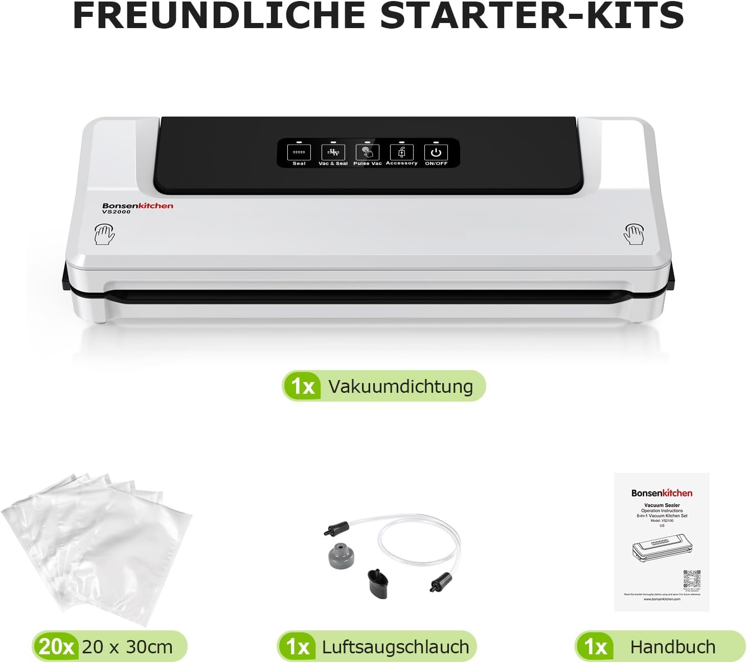 BONSENKITCHEN Vakuumiergeraet kompakt fuer Sous Vide - schnell vakuumieren