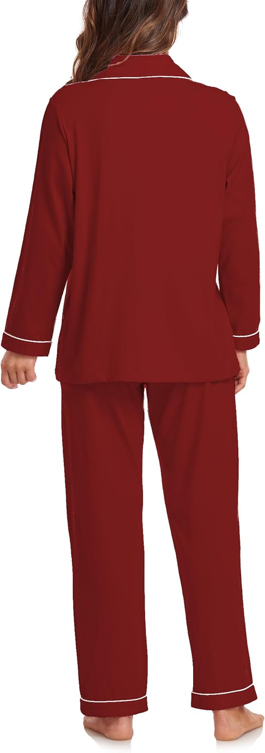 Colorfulleaf Damen Schlafanzug Lang Zweiteiler 100% Baumwolle Knopfleiste S-XXL