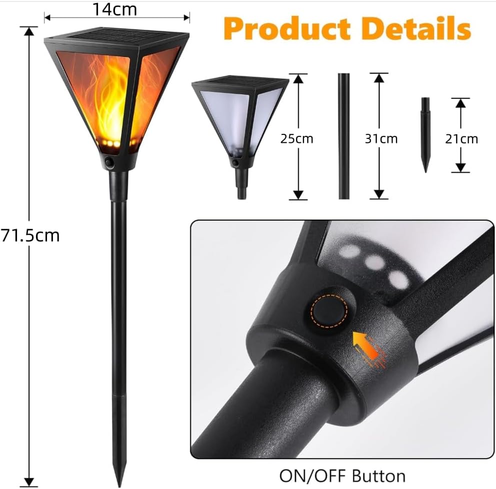 Joomer Solarlampe aussen 2er Set mit realistischem Flammeneffekt IP65 wetterfest