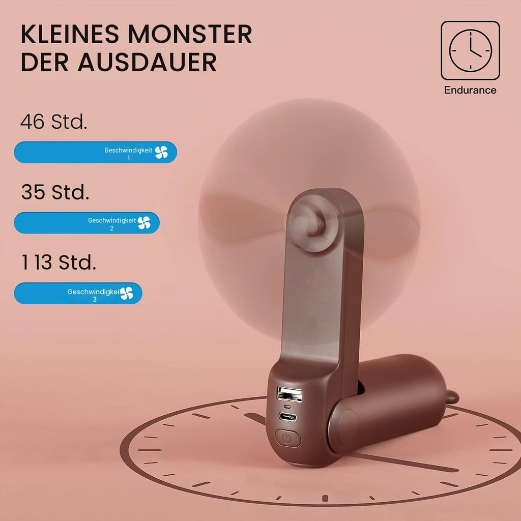 JISULIFE Mini Handventilator 3in1 mit 4500mAh Powerbank USB Akku Taschenlampe We