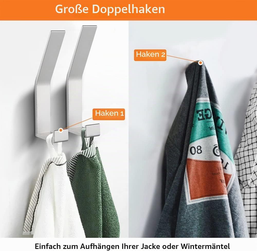 Kleiderhaken Wand 8er Set schwarz unsichtbar zum Bohren Handtuchhaken
