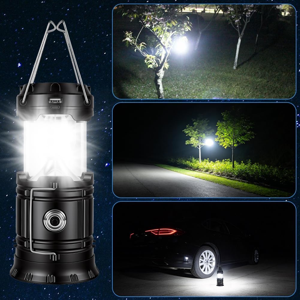 Solar LED Campinglampe faltbar wasserdicht mit USB-Ladefunktion und Haken