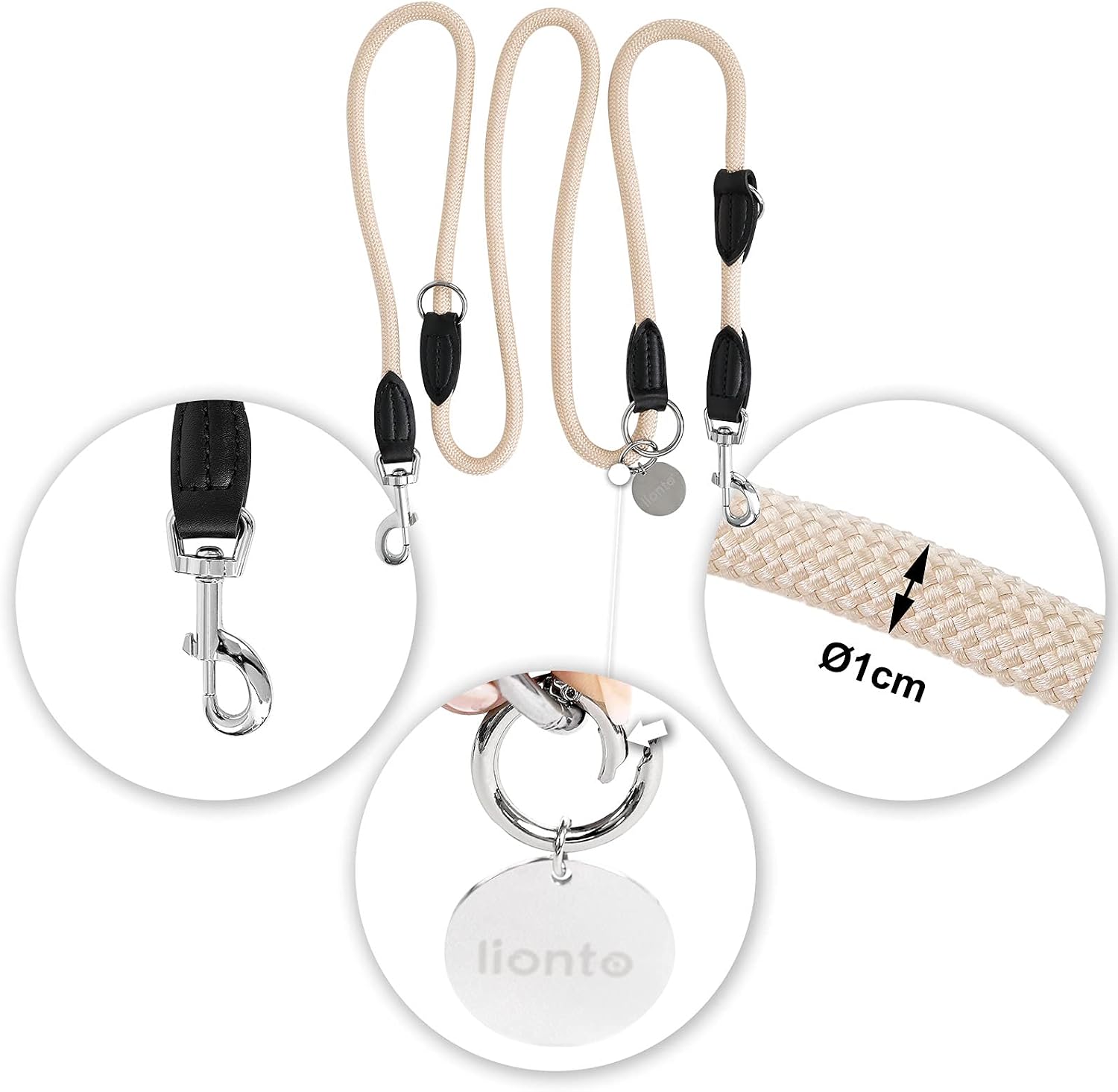 lionto verstellbare Multifunktionsleine 200 cm wetterfest rostfreie Karabiner