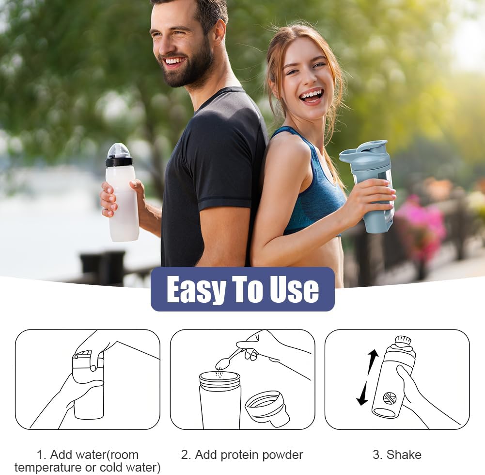 Protein Shaker 2er Set mit Edelstahl-Mixball BPA-frei Schwarz/Rosa