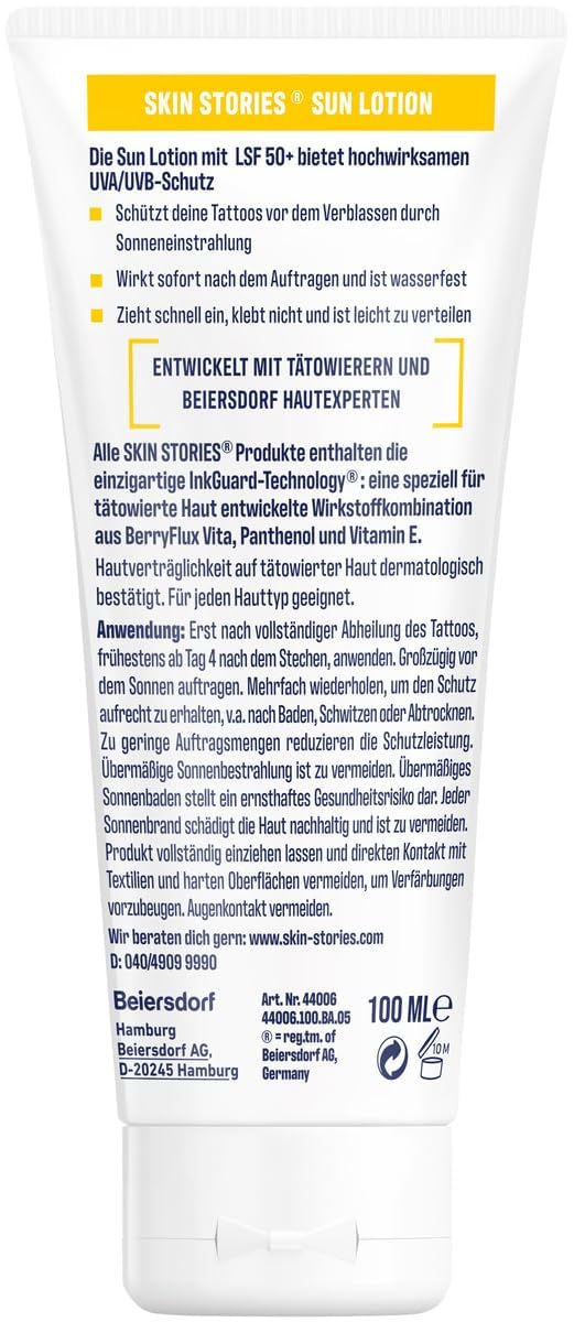 Skin Stories Sun Lotion LSF 50+ 100 ml Tattoo-Sonnenschutz mit InkGuard Technolo