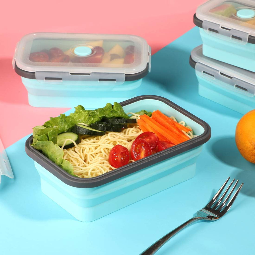Silikon Aufbewahrungsbox klappbar mit Deckel 4er Set Blau Grau
