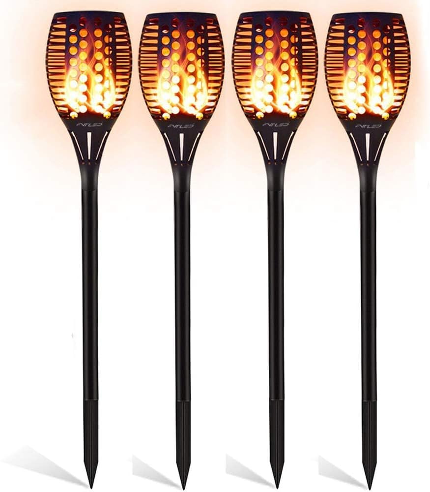 Solartischfackeln 4er Set 96 LED 80 cm, IP65 wasserdicht, flackerndes Licht