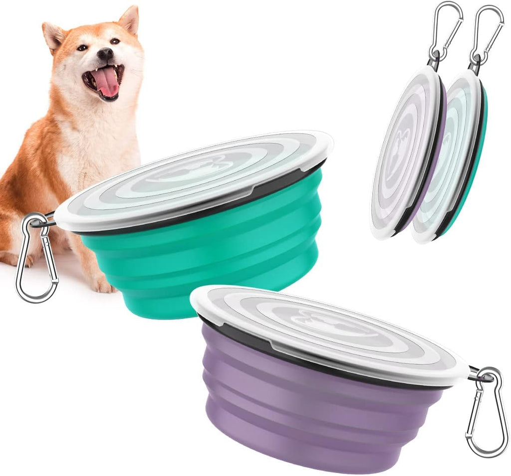 Pawaboo faltbarer Silikon Hundenapf mit Deckel Karabiner Tuerkis/Lil