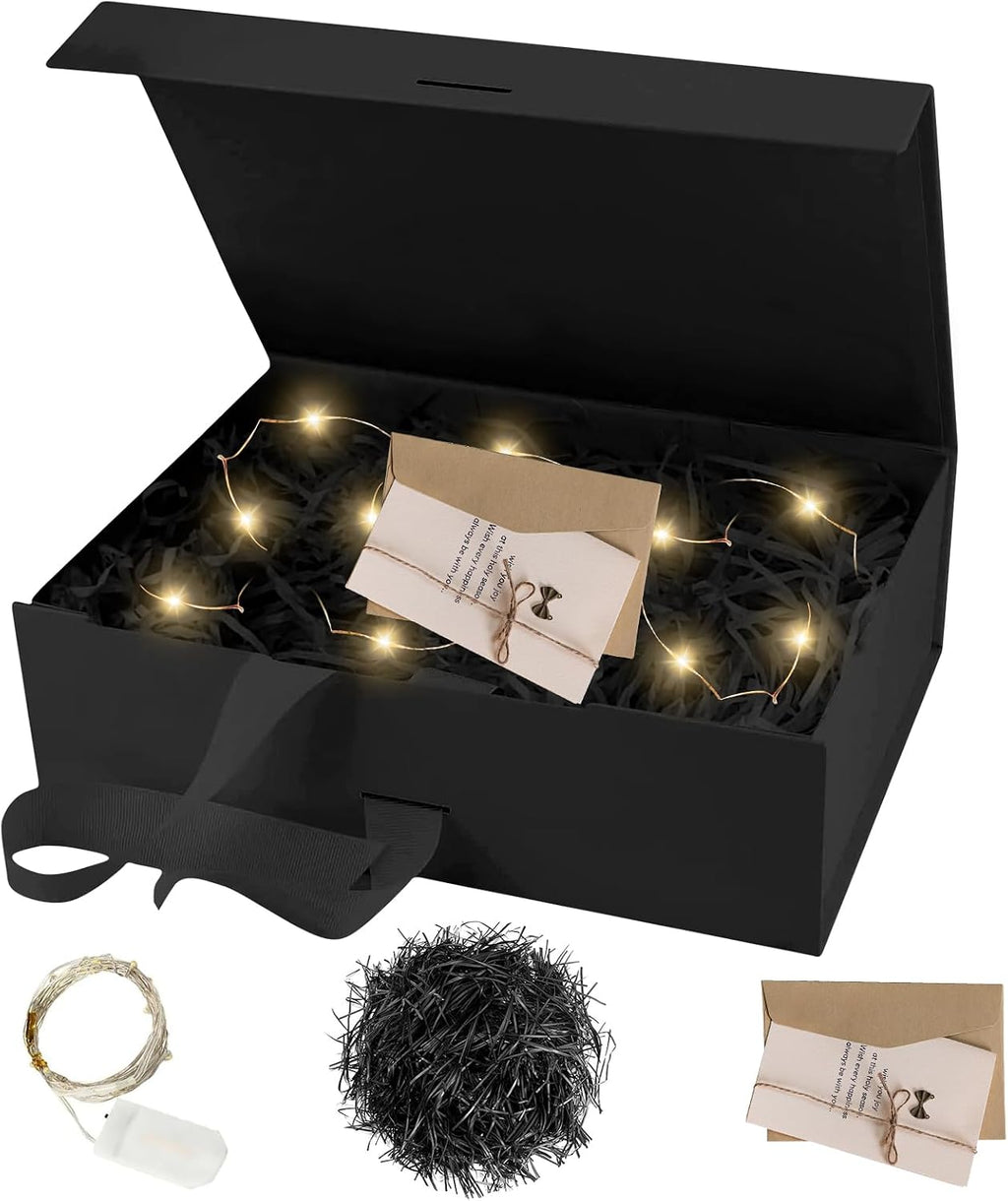 Geschenkbox 21x17x7 cm mit Deckel Schleife Karte und Licht Hochzeit