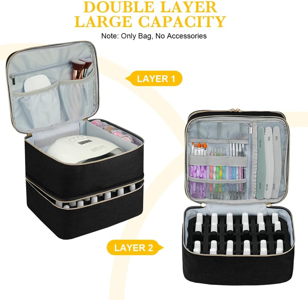 Kosmetiktasche doppellagig fuer Nagellack 30 Flaschen Reise Organizer schwarz