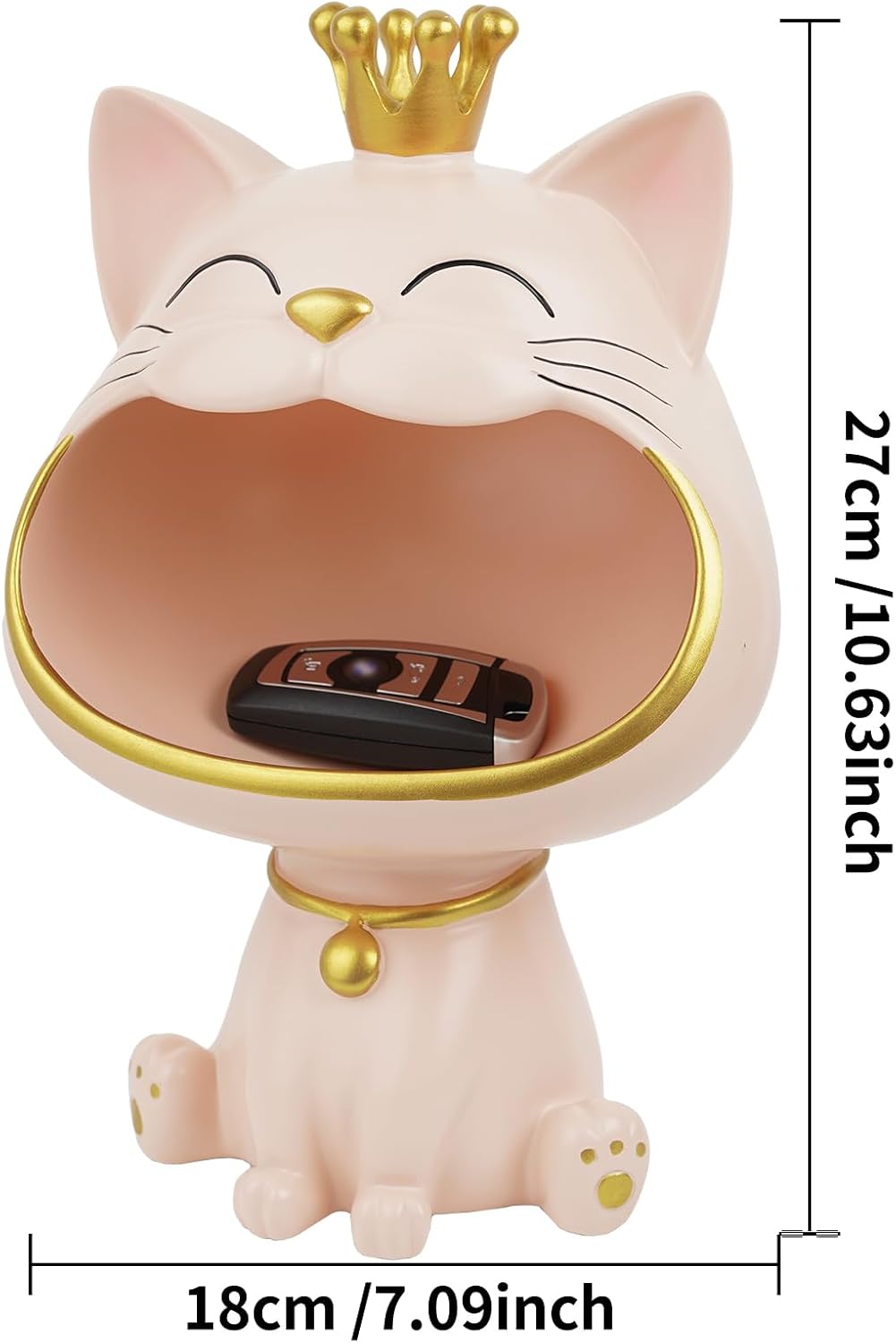 Lachende Katzenstatue Aufbewahrungsbox M-L Weiss Schmuck Schluessel Deko