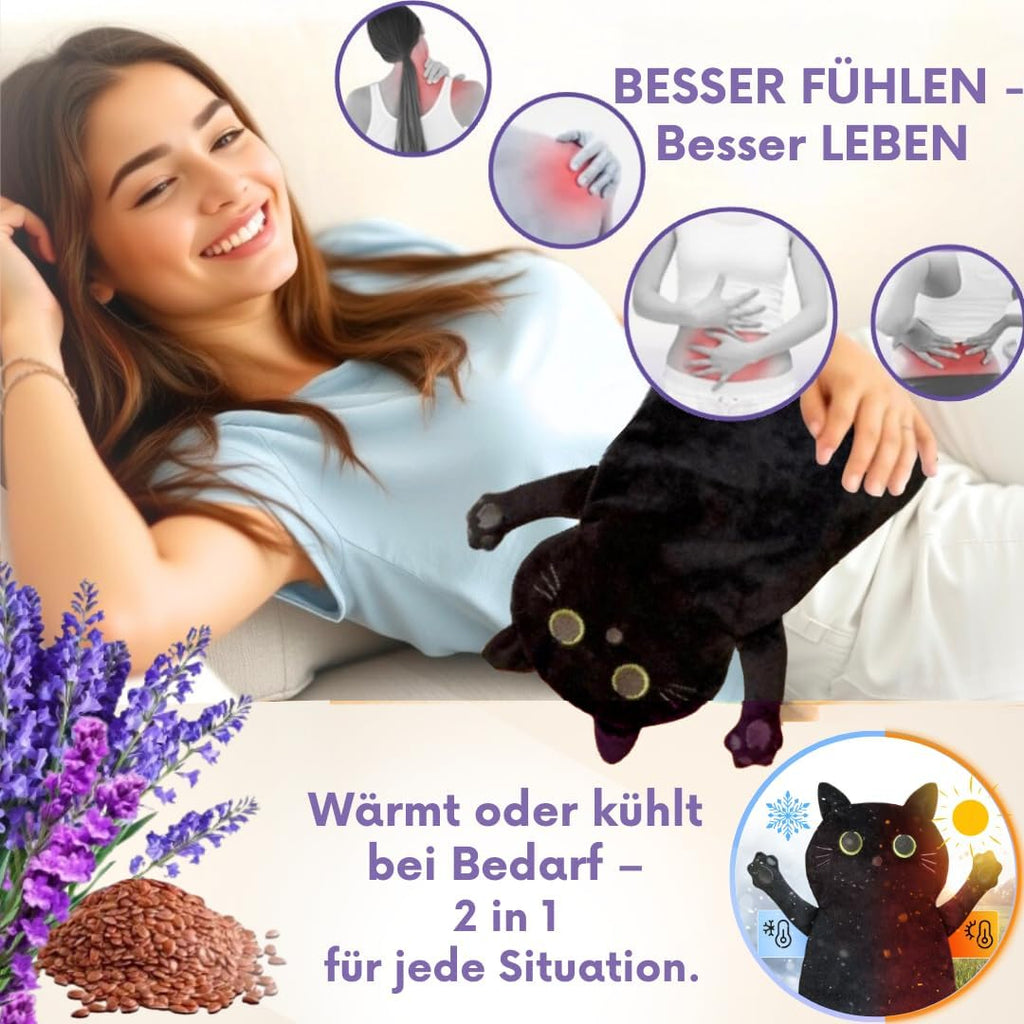 Koernerkissen Katze mit waschbarem Bezug - Waerme- und Kaeltekissen fuer Verspannung
