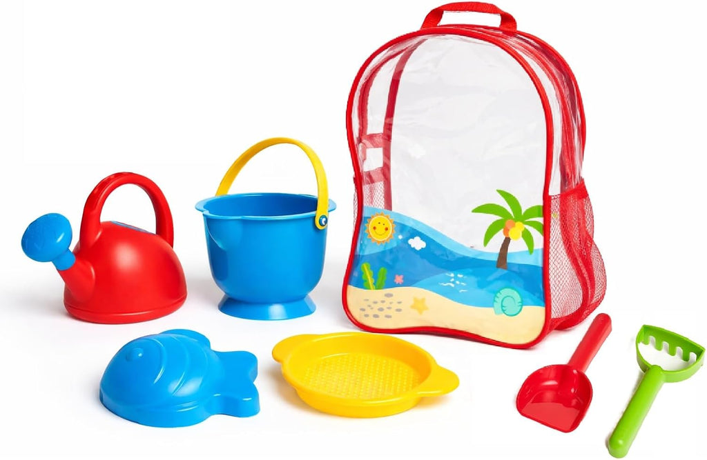 Hape Sandspielzeug 7-teiliges Strandset Kinder Eimer Schaufel Foermchen