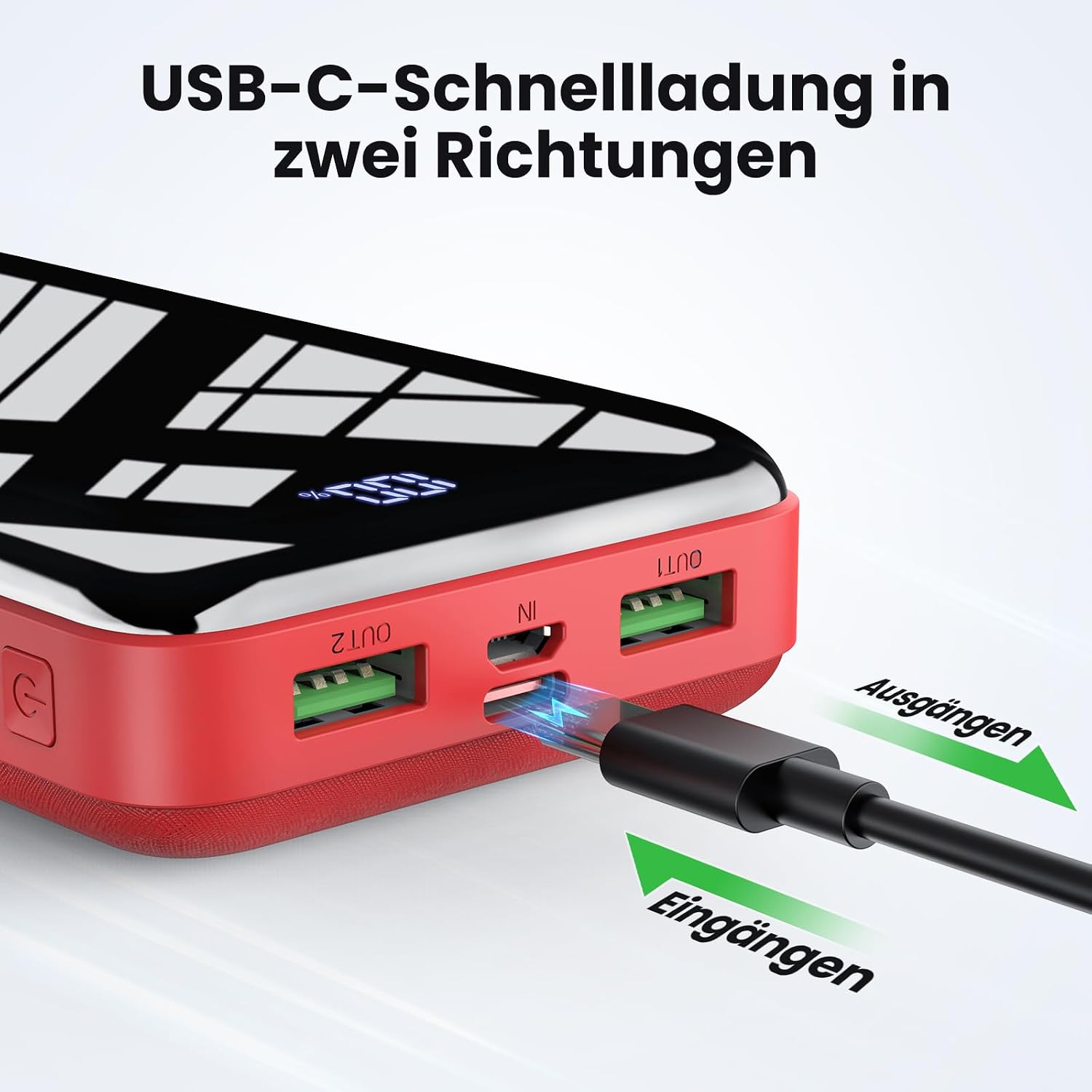 Powerbank 27000 mAh 22,5 W USB‑C PD Ladegeraet mit LED Anzeige fuer iPhone 16 15 1