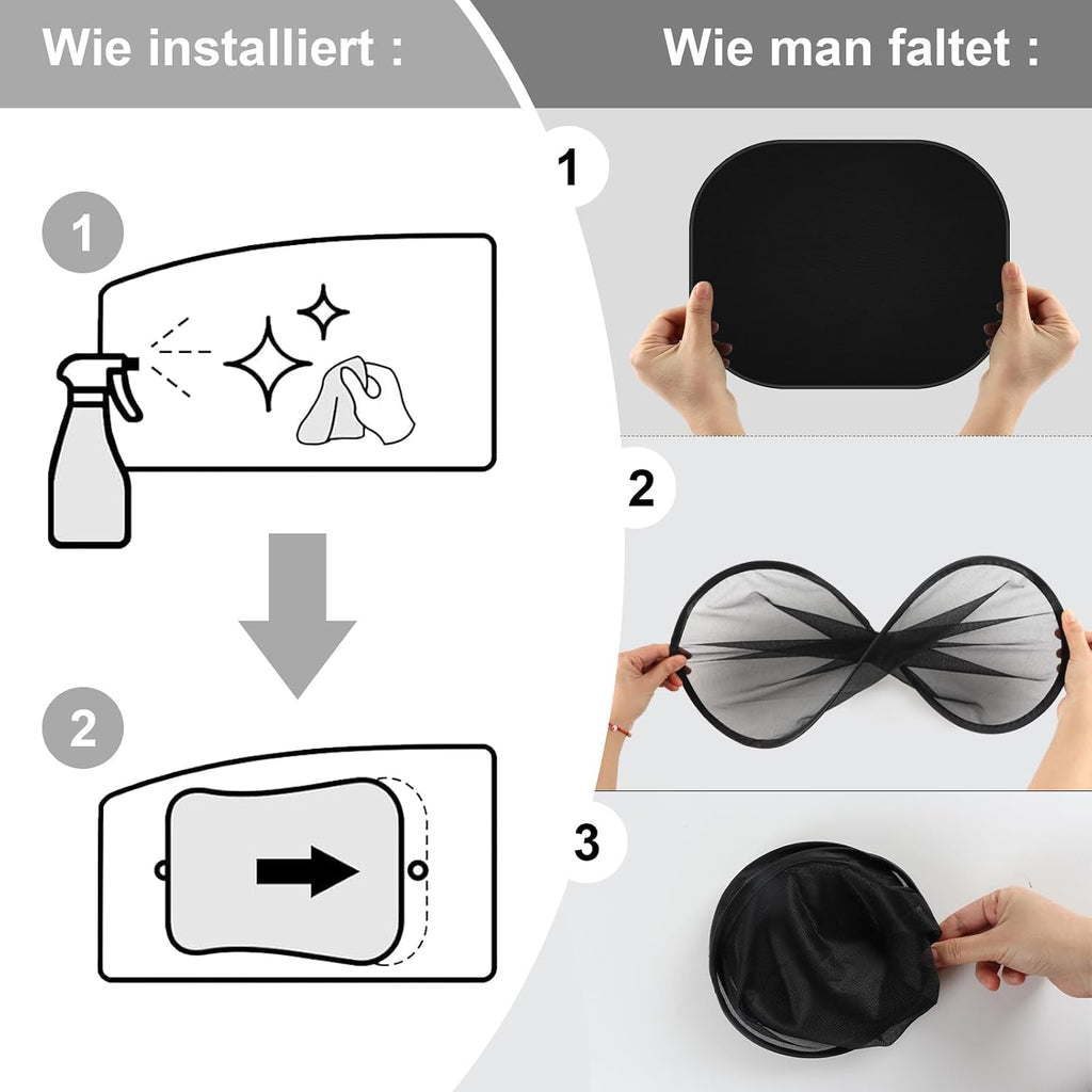 Sonnenschutz Auto 2er Set 44x36 cm mit 8 Saugnaepfen UV-Schutz fuer Kinder