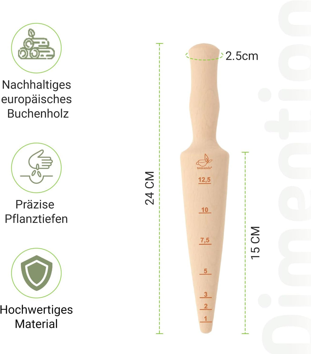 Teemando Marken Pflanzholz aus unbehandeltem Buchenholz 24,5 cm mit Skala
