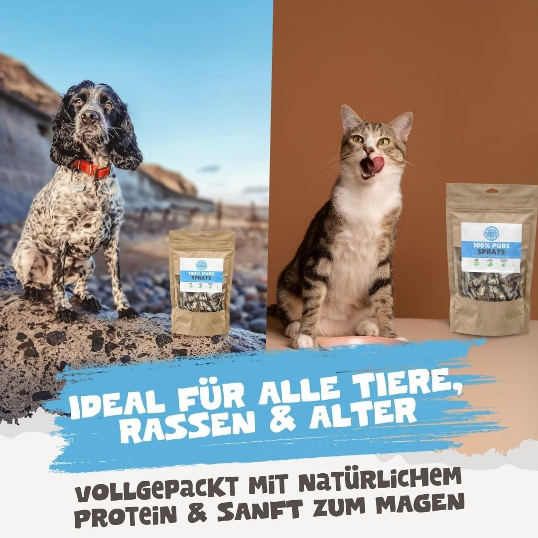 Pets Purest Sprotten 100 g getreidefreier luftgetrockneter Snack für Hund Katze