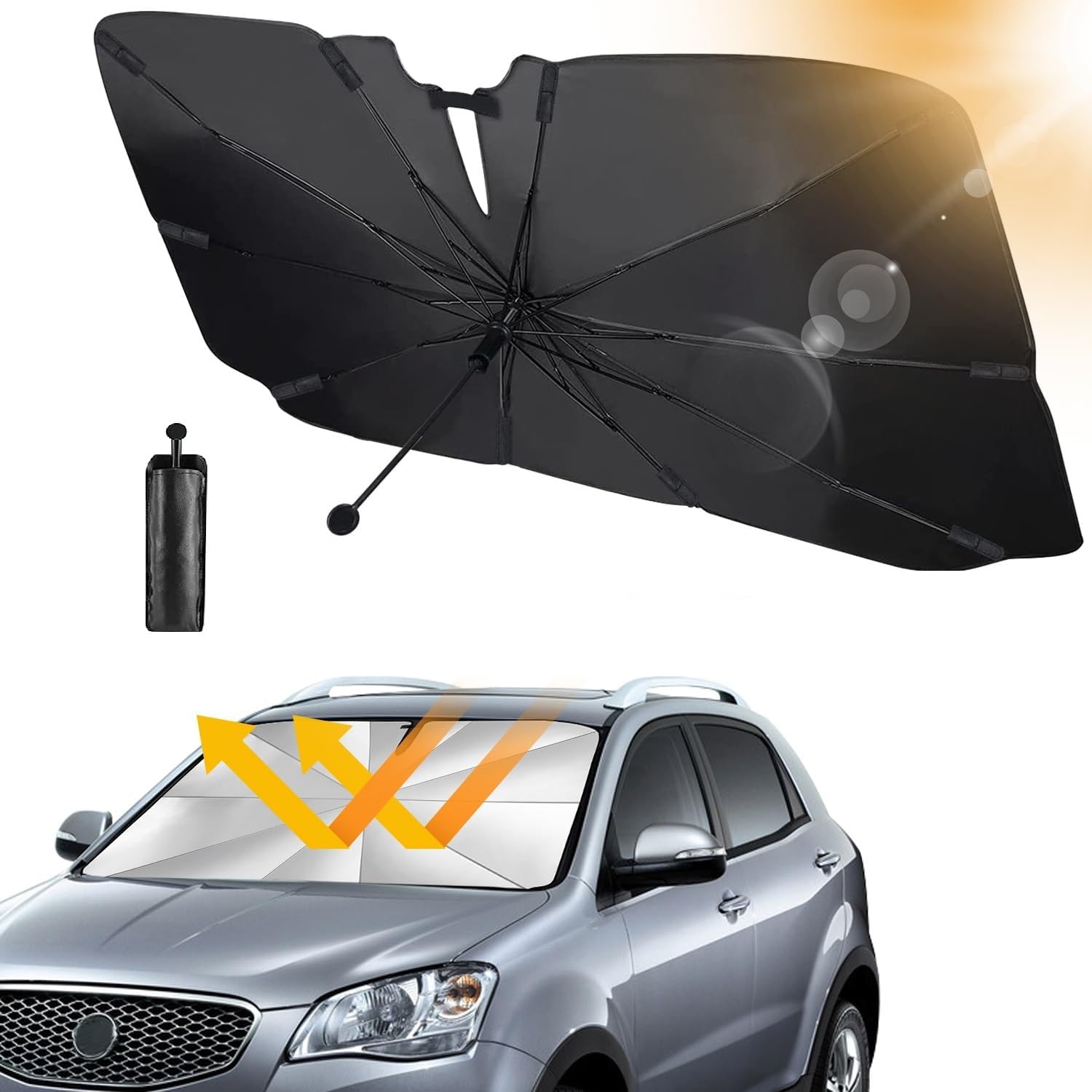 RnCop Faltbare Sonnenblende Frontscheibe Carbon 145x83 cm fuer 79cm-83cm