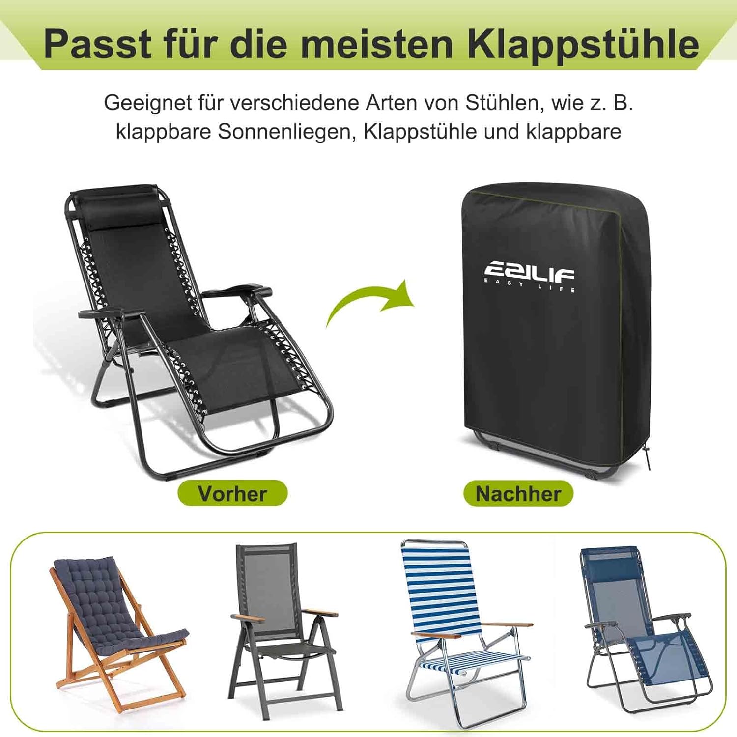 Schutzhuelle fuer Klappstuhl 70x110 cm, wasserdicht, wind- und UV-bestaendig