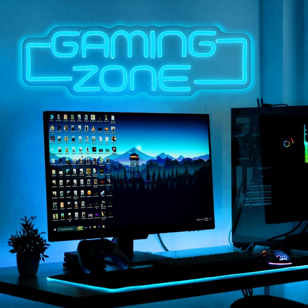 Gamingzone LED Neon Schild ‚Game Zone‘ Wanddekoration fuer Gamer Teens