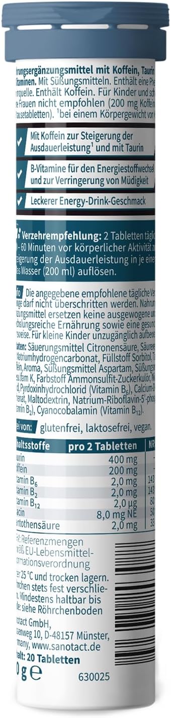sanotact Brausetabletten Energy Drink - Taurin Koffein B‑Vitamine zuckerf