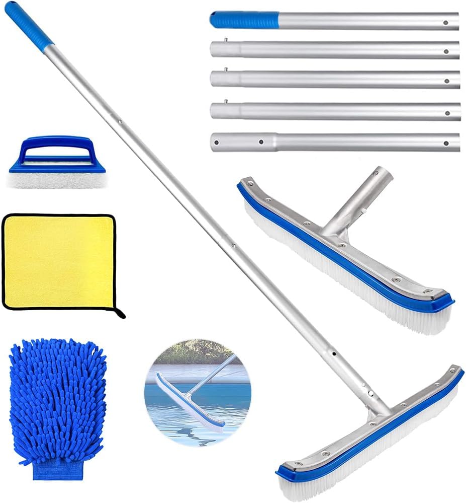 Poolbuerste 45 cm mit 180 cm Teleskopstiel Aluminium verstellbar Reinigungsbuerste
