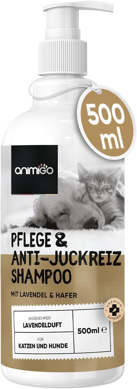 animigo Hundeshampoo 500 ml - Anti-Juckreiz, Milben & Flohschutz, hautfreundlich