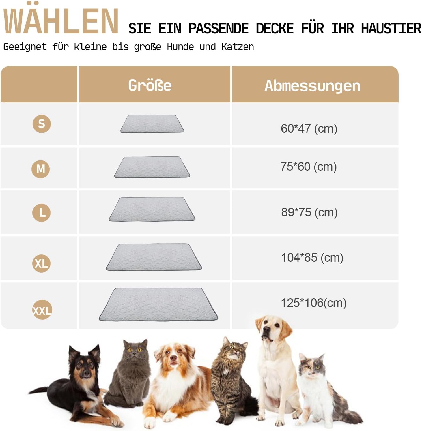Kuehldecke fuer Hunde 60×47 cm wasserdicht doppelseitig kuehlend plueschig 47cm-127c