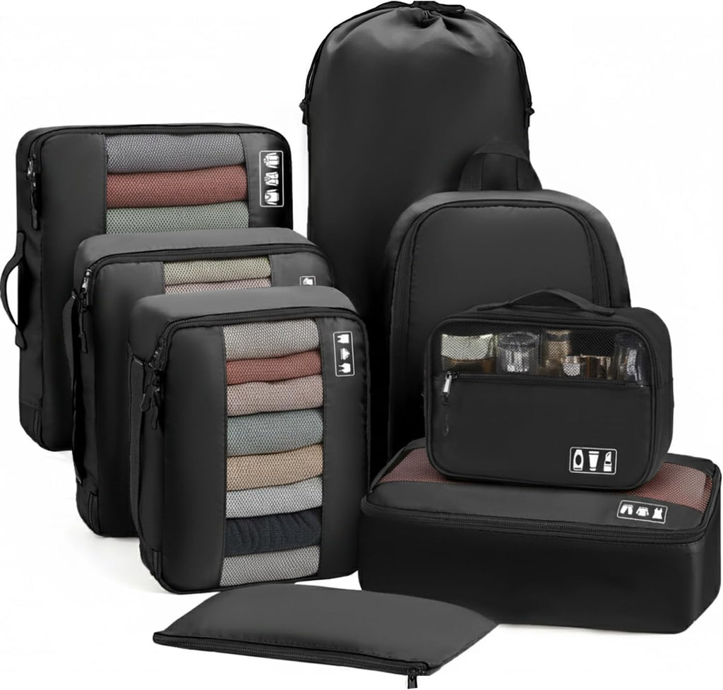 MURISE Packwuerfel 8er Set Koffer Organizer Reise Packtaschen Schwarz