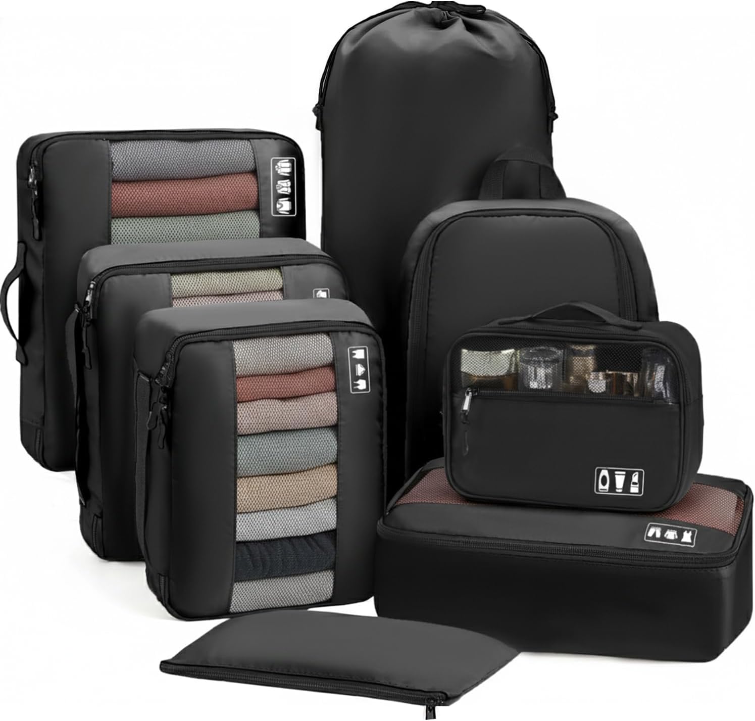 MURISE Packwuerfel 8er Set Koffer Organizer Reise Packtaschen Schwarz
