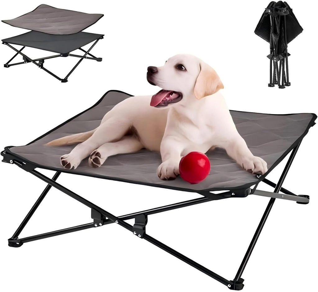 KingCamp erhoehtes Hundebett 77x77x30 cm mit Mesh Wildledermatte rutschfest 23cm