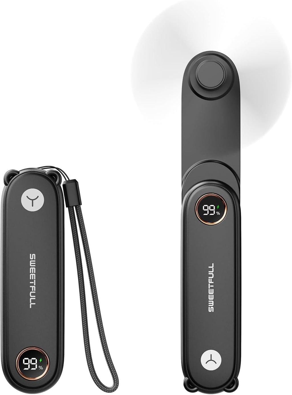SWEETFULL Mini Ventilator 11,4 cm faltbar Akku 3 Geschwindigkeiten USB Schwarz