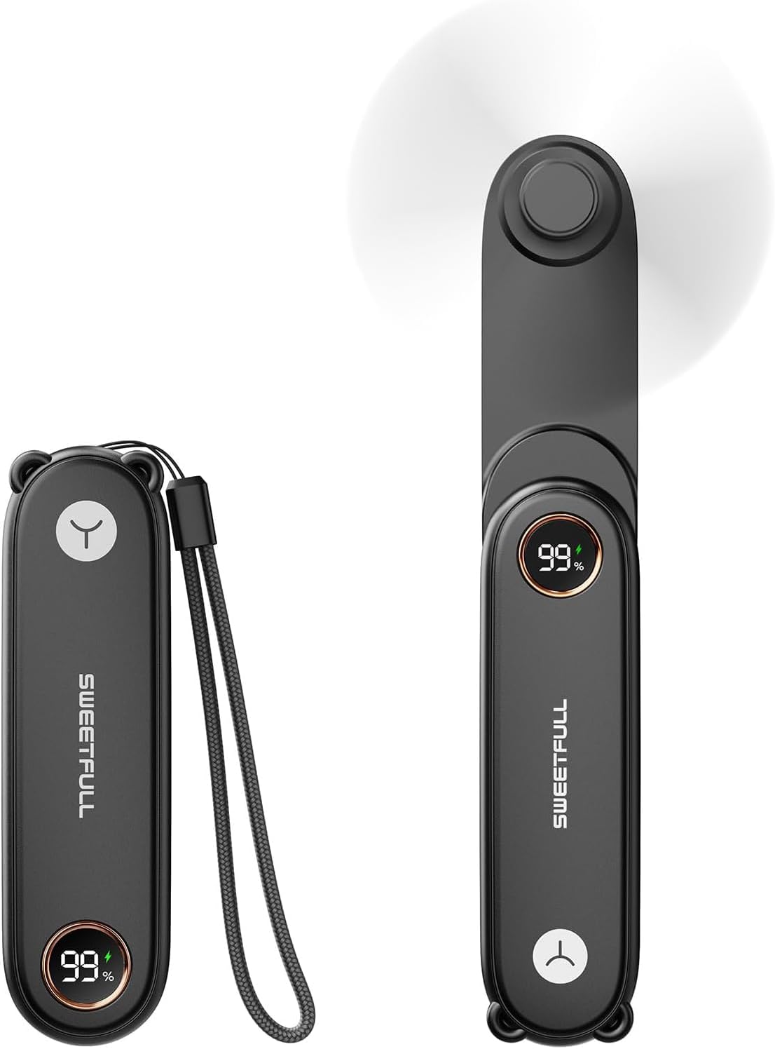 SWEETFULL Mini Ventilator 11,4 cm faltbar Akku 3 Geschwindigkeiten USB Schwarz