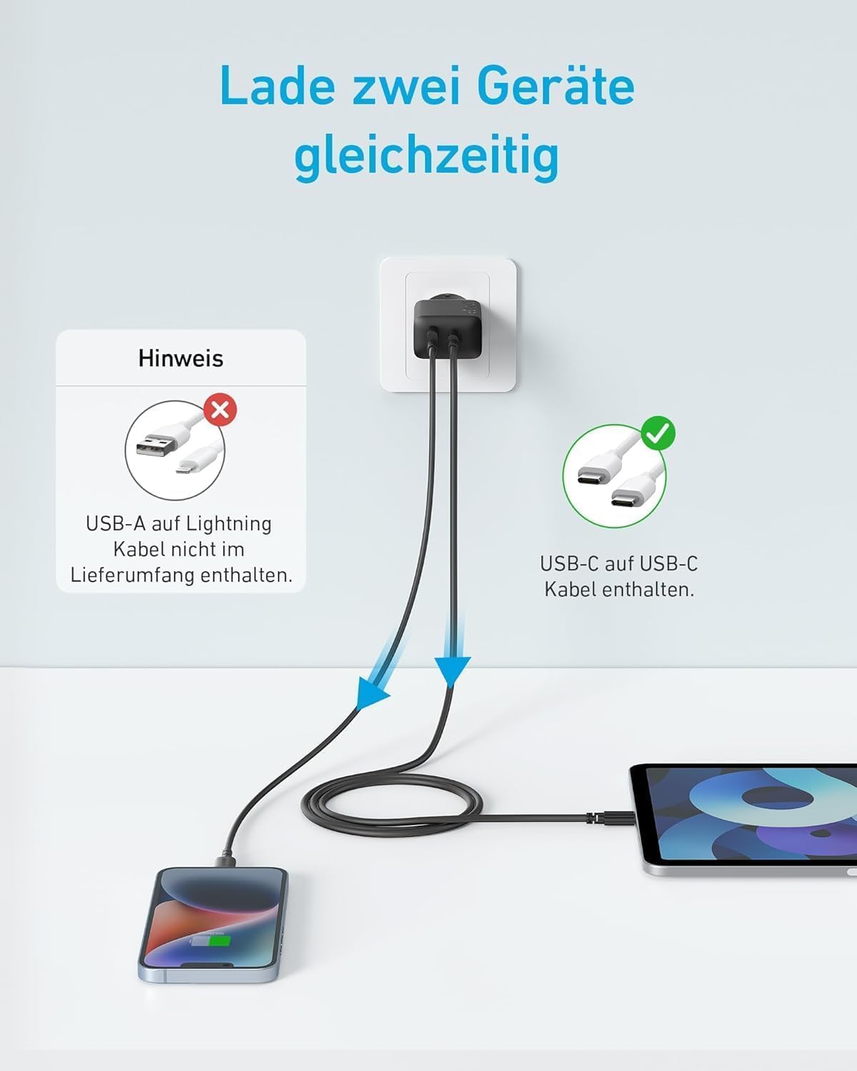 Anker Ladegeraet 20W USB‑C mit 1,5 m Kabel Schnelllade Netzteil