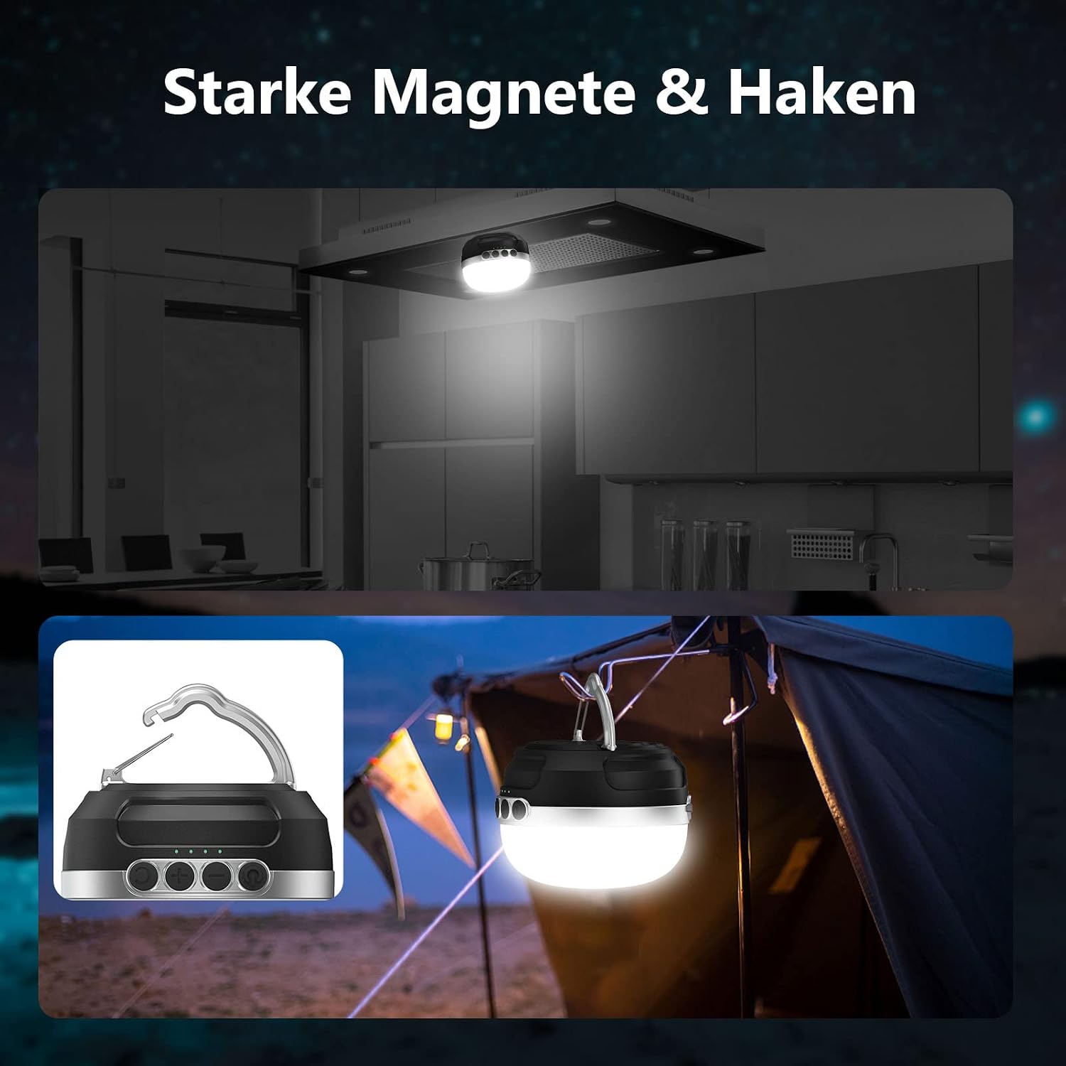 LED Campinglampe 8400 mAh Akku USB-C wiederaufladbar RGB Farbwechsel dimmbar