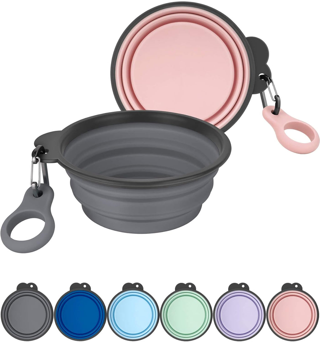 Heouvo faltbarer Hundenapf 2er Set mit Flaschentraeger und Karabiner