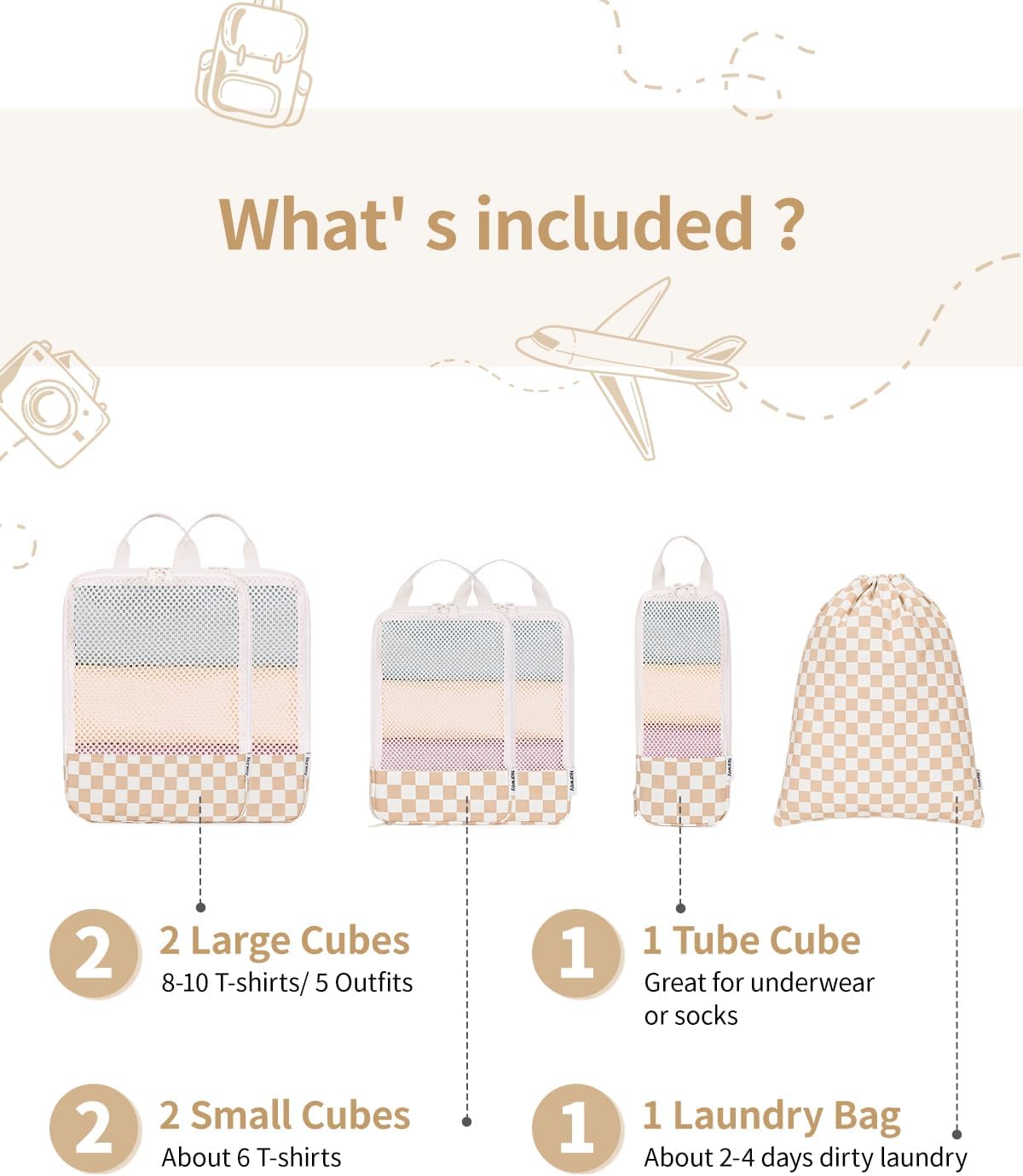 6-teiliges Packwuerfel Set Kompressions Organizer Koffer Reise Taschen