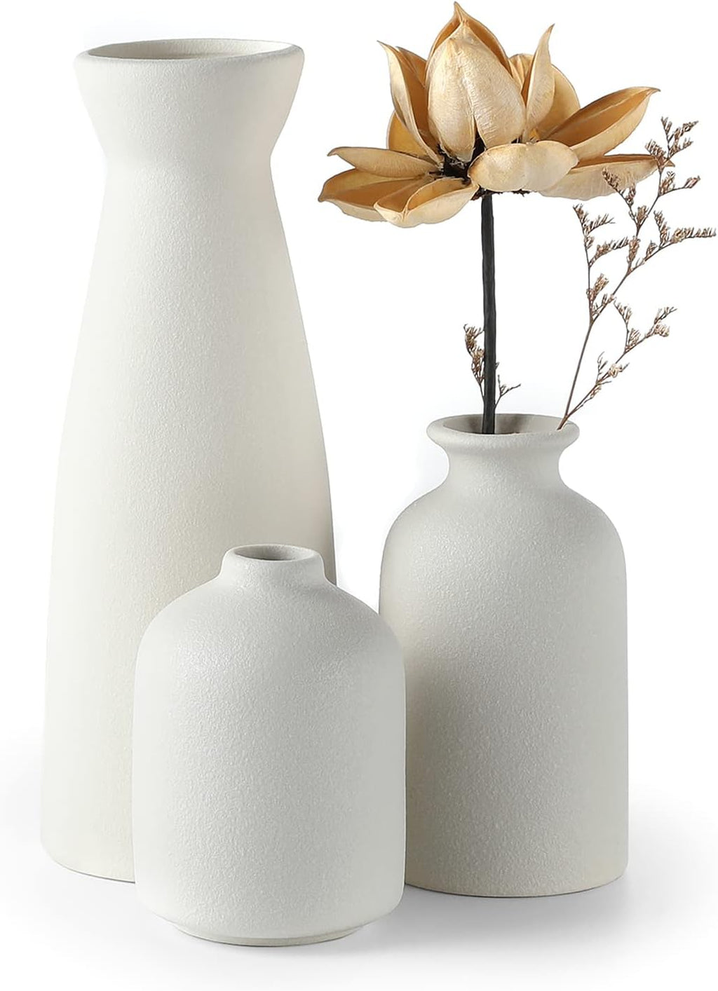 CEMABT Keramik Vasen 3er Set kleine Blumenvasen Deko Pampas Natur