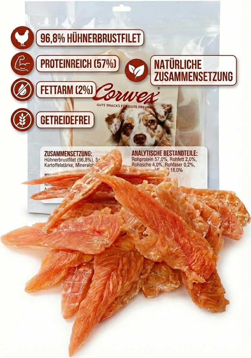 Hühnerbrustfilet Hundesnack 1 kg, getreidefrei, fettarm, wiederverschließbar