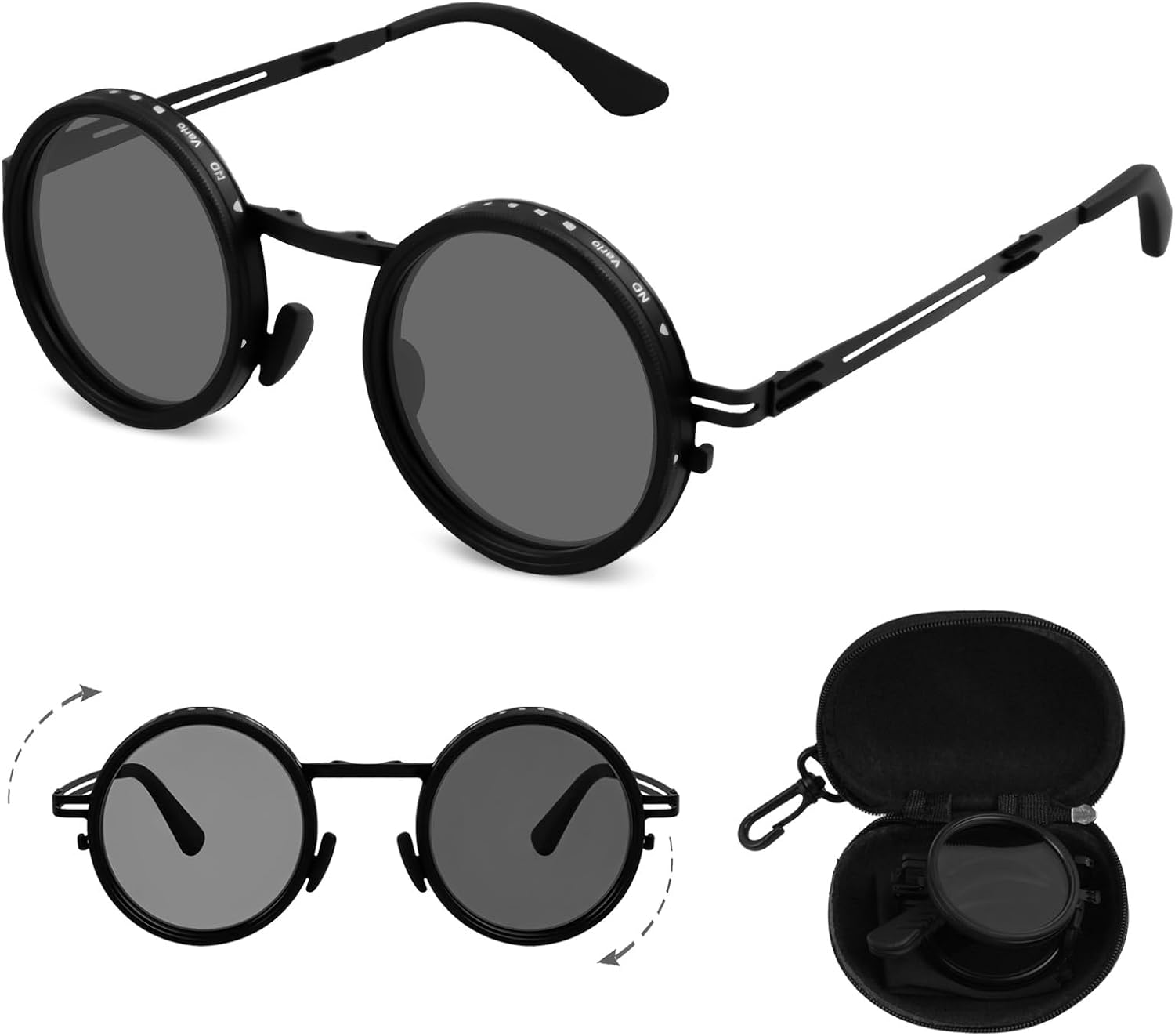 Faltbare runde Sonnenbrille mit 9-stufigem ND-Filter UV400 TAC Glaeser Metallrahm