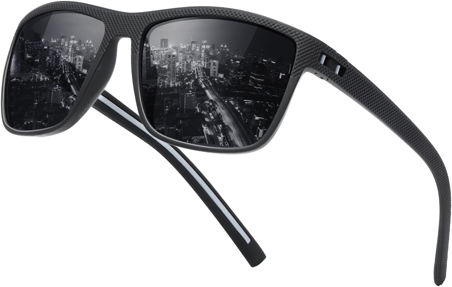 Polarisierte Sport-Sonnenbrille UV400 Herren Damen rechteckig Schwarz