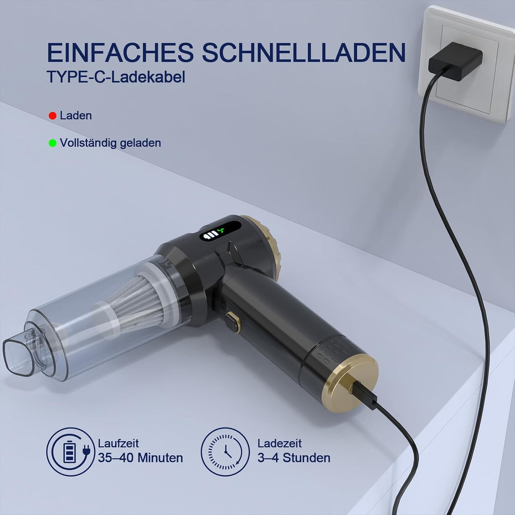 Akku Handstaubsauger 22000 Pa mit Blasfunktion Schwarz Gold