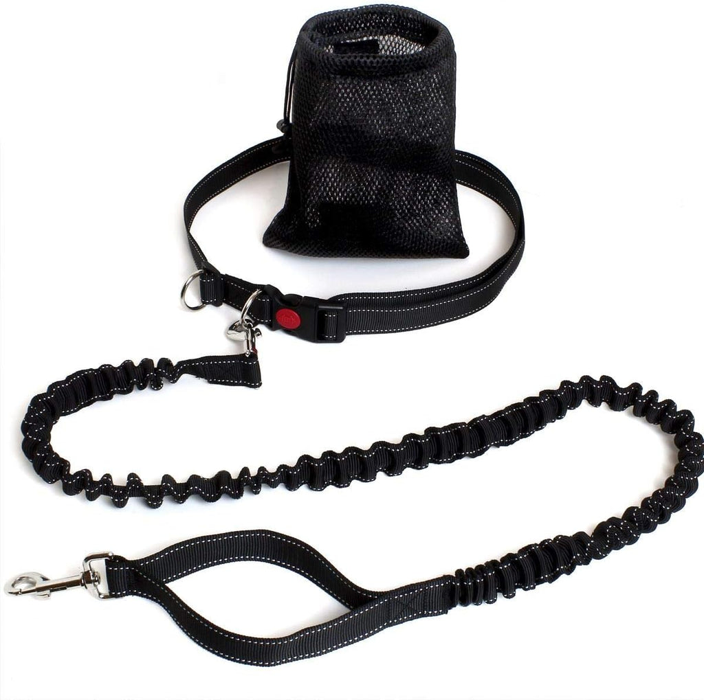 Hundeleine Freihand mit Hüftgurt Bungee Leine mit Tasche Schwarz