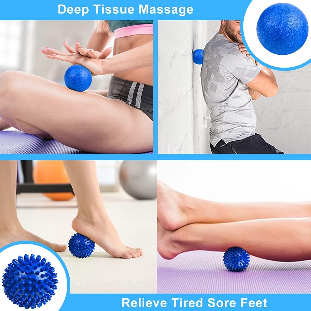 URAQT Faszienbaelle 2er Set Igelball hart blau fuer Ruecken Beine Haende