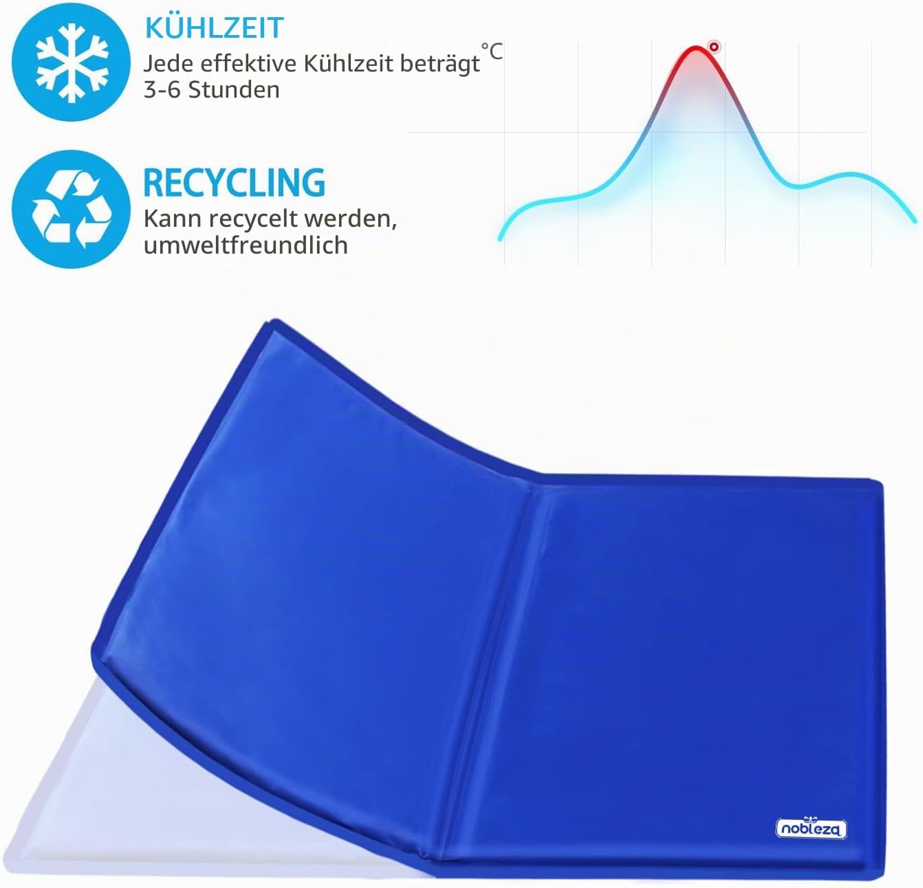 Nobleza Kuehlmatte fuer Hunde 65x50 cm Blau selbstkuehlend Gel 1cm-2cm