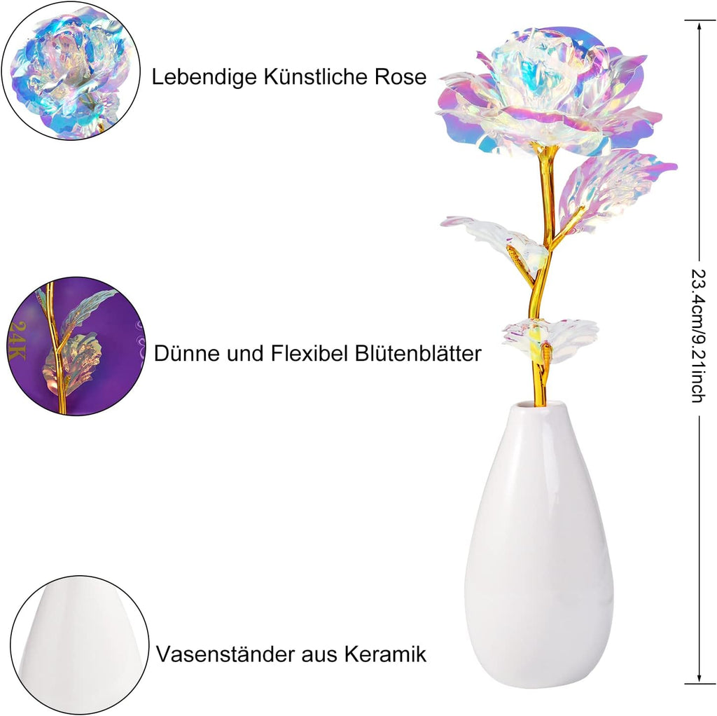 Galaxy Rose mit Vase Geschenk Set Valentinstag Geburtstag Weihnachten